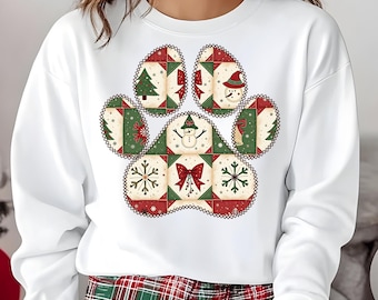 Christmas Patchwork Dog Paw PNG,  Christmas Dog PNG, Dog Mom shirt png,  Dog Lover png, Dog png, Preppy Christmas Paw Print png