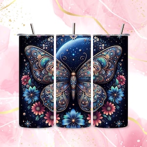 Butterfly Tumbler Wrap, 20oz Skinny Tumbler PNG Wrap, Floral Skinny Tumbler Wrap, Watercolor Butterfly, Sublimation Design, Digital Download