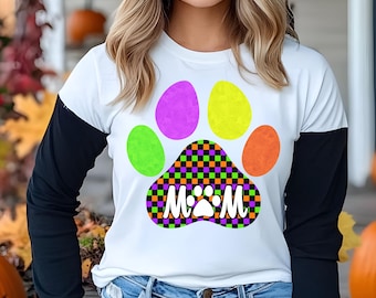 Retro Mom Paw Print PNG, Neon Paw Print with Mom png, Retro dog lover png design, sublimation design, Digital Download, Best Dog Mom Ever