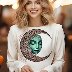 Moon png. Crescent bronze moon face png. Lunar eclipse png. Celestial moon face.