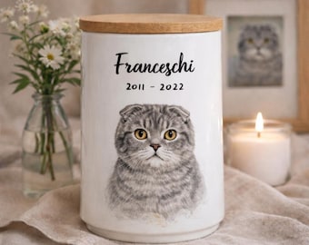 Hand-Painted Ceramic Pet Urn, Custom Dog Cat Portrait Memorial,Personalized Ashes Jar Pet Memorial, Sympathy for Loss of Pet,Pet Owner Gift
