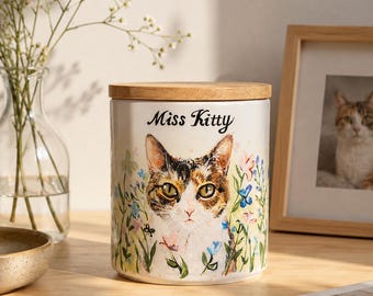 Custom Hand-Painted Pet Portrait Ceramic Urn, Personalized Cat Pottery Keepsake Custom Pet Urn, Pet Memorial Urn, Cat Keepsake Pet Loss Gift