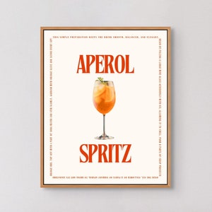 Aperol Spritz Print with Recipe, Aperol Spritz Poster, Cocktail Bar Wall Art, Bar Cart Art Print, Retro Cocktail Print, Bar Cart Accessories