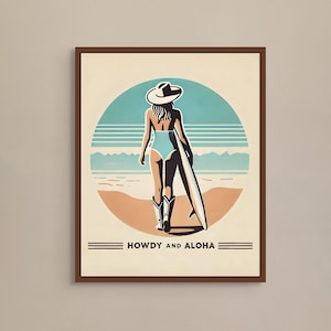 Coastal Cowgirl Wall Art, Trendy Coastal Cowgirl Print, Beachy Coastal Cowgirl Decor, Trendy Western Dorm Room Decor, Howdy and Aloha Print