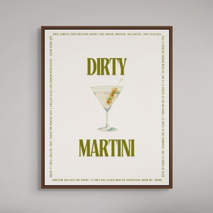 Martini Print Retro Cocktail Poster Martini Cocktail Recipe Print Trendy Wall Art Bar Cart Art Martini Art Alcohol Poster Digital Download