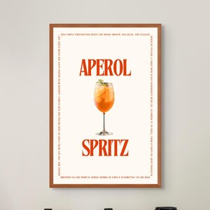 Aperol Spritz Print Aperol Spritz Poster with Recipe Border Cocktail Wall Art Bar Cart Print Trendy Retro Cocktail Print Bar Cart Art Decor