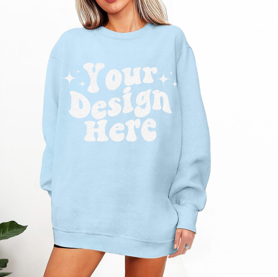 Comfort Colors 1566 Chambray Mockup, CC1566 Chambray Sweatshirt Mockup ...