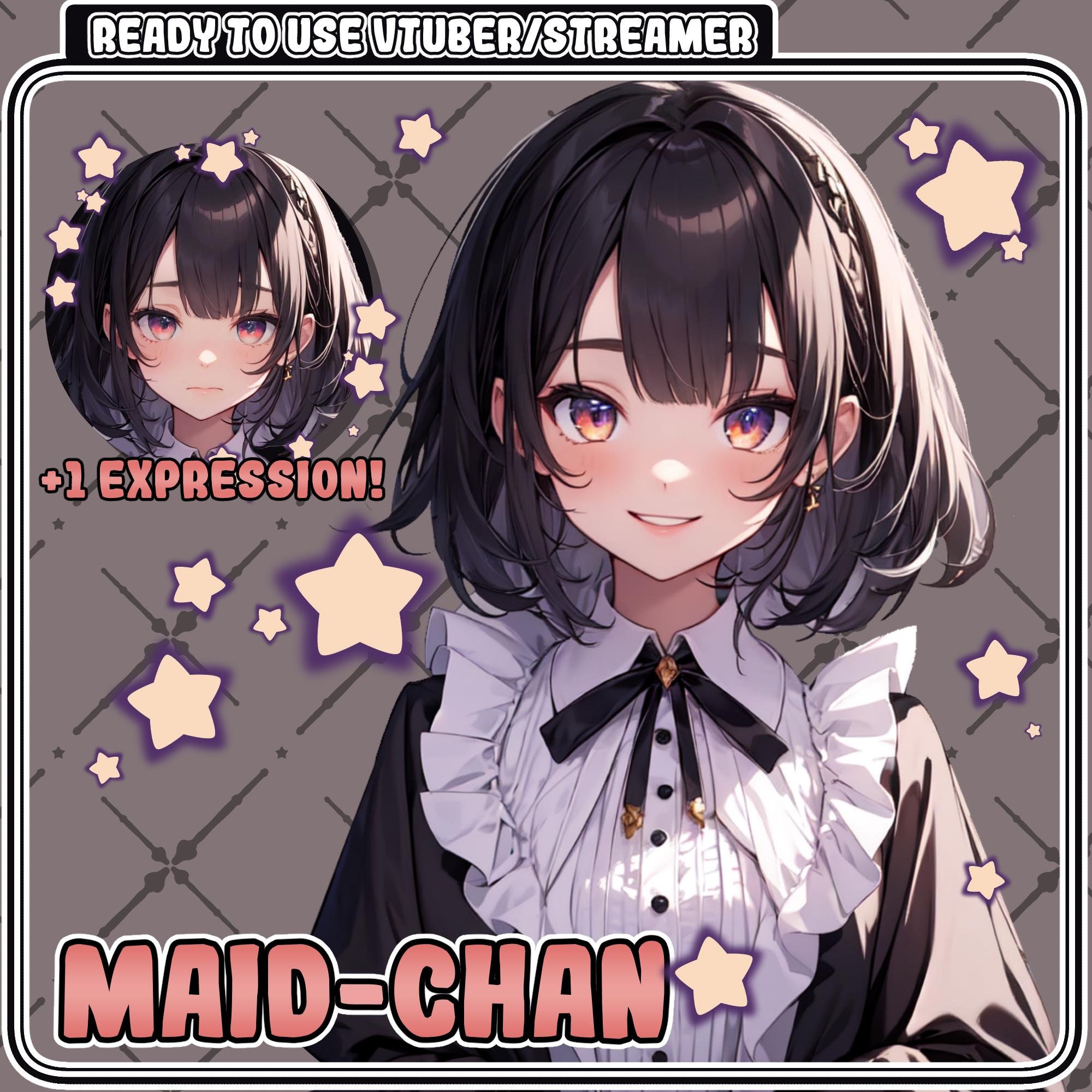 Pngtuber Maid Girl Twitch Stream Vtuber Model Anime Black Hair - Etsy