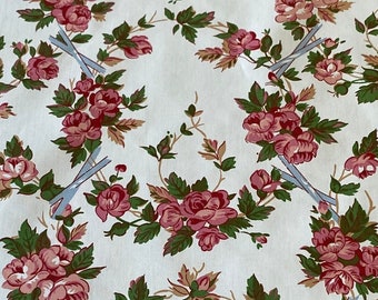 Vintage 1950s Ramm Fabrics "Lucinda" Wreath Chintz Fabric, Vintage Wreath fabric, Vintage Roses fabric