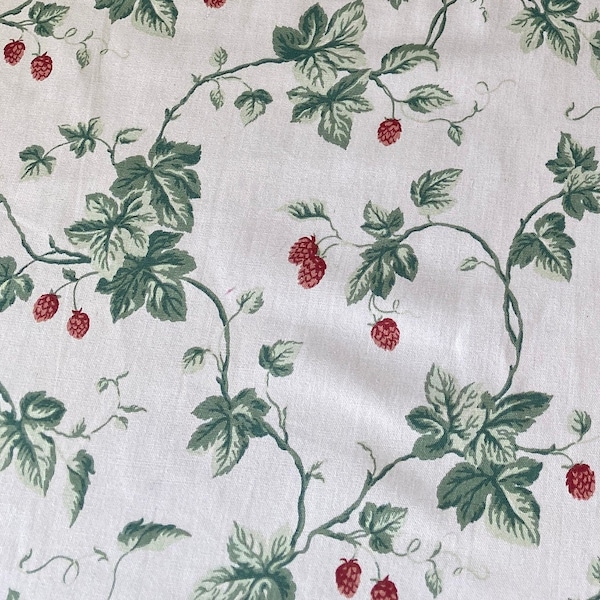 Vintage 1980s Raymond Waites Fabrics "Brooksby Berry Vine" Fabric BTY, Vintage Raspberry Fabric, Raspberry fabric