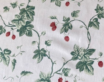 Vintage 1980s Raymond Waites Fabrics &quot;Brooksby Berry Vine&quot; Fabric BTY, Vintage Raspberry Fabric, Raspberry fabric
