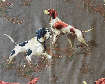 Vintage 1950s Hunting Dogs Fabric, Vintage 1950s Red Irish Setter Fabric, Vintage English Setter Fabric, Vintage English Pointer Dog Fabric