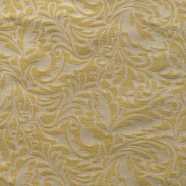 Vintage 1980s Scalamandré Cotton Rayon Yellow Damask Fabric Scrap, Vintage 1980s Yellow and Ivory Damask Fabric Scrap, Yellow Damask Fabric