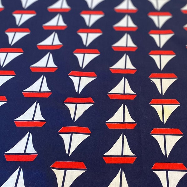 Vintage 1960s Schwartz Liebman Sailboat Fabric, Vintage Boat Fabric, Vintage Sailing Fabric, Lake House Fabric, Sailboat Fabric