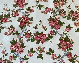 Vintage 1950s Ramm Fabrics "Lucinda" Wreath Chintz Fabric, Vintage Wreath fabric, Vintage Roses fabric
