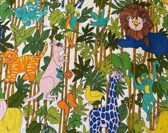 Vintage 1960s Gabrielle Cie Jungle Fabric, Vintage 1960s Jungle Animal Fabric, Vintage Nursery Animal Fabric, Vintage Animal Fabric