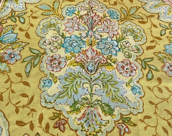 Vintage 1971 Payne Fabrics "Courtleigh" Fabric Sample, Vintage Payne Courtleigh Fabric, Vintage Yellow Floral Linen Fabric