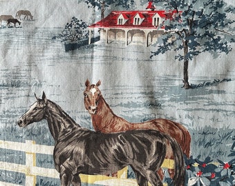 Vintage 1940s Waverly "Derby Farms" Horse Fabric Scraps, Vintage 1940s Horse Country Fabric Scraps, Vintage Horse and Manor Fabric