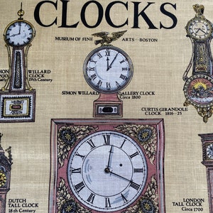 Vintage Museum of Fine Arts Boston Clocks Tea Towel, Vintage 1970s Clocks Tea Towel, Clock Tea Towel, Tea Towel