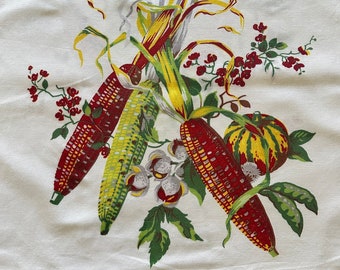 Vintage Corn and Squash Tea Towel, Vintage Harvest Time Tea Towel, Autumn Corn Tea Towel, Food and Farming Print