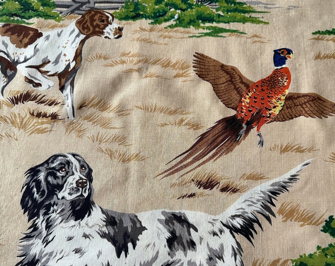 View of Vintage 1960s Hunting Dogs Fabric Scraps, Vintage 1960s Pointer Dog ...