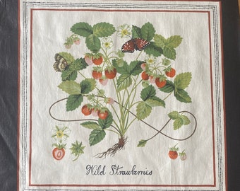 Vintage 1980s Waverly &quot;Print Shoppe No. 7 Wild Berries&quot; Chintz Fabric Panels, Vintage Berry Fabric, Vintage Botanical Chintz Fabric