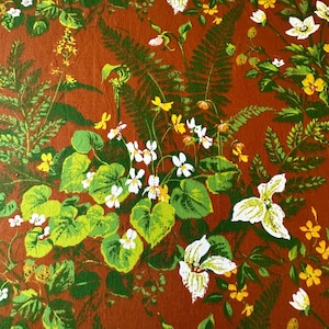 Tessuto Greeff "Spring Woods" vintage del 1974 della collezione The Woods and Meadows, tessuto Woodland, tessuto Strawberry and Fern
