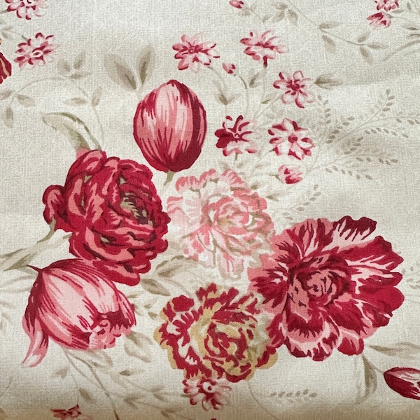 Vintage 1990s Shabby Chic Cotton Roses Fabric BTY, Vintage 1990s Rose Fabric BTY, Vintage Semi Sheer Roses Fabric