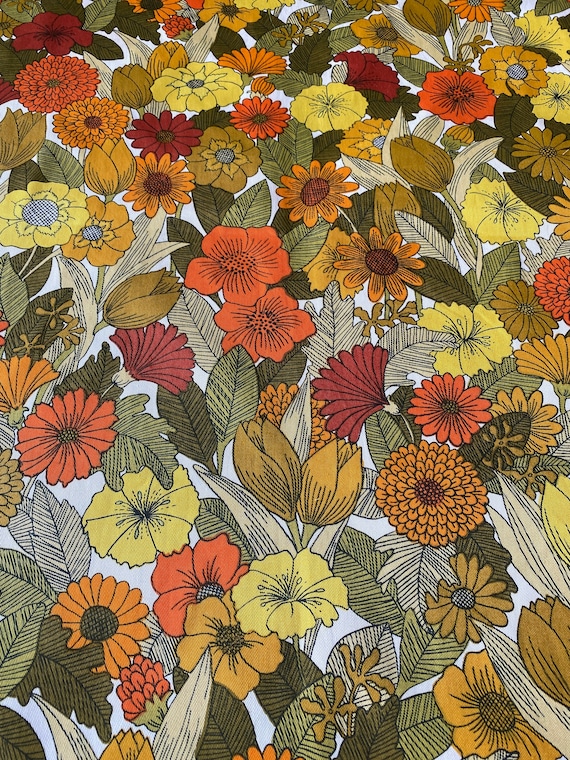 Vintage Floral Fabric in Yellow / Blue / Green