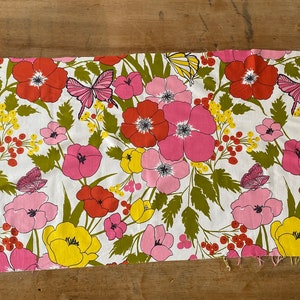 Vintage 1970s Waverly Glosheen Papillion Flower Power Fabric Scrap, Vintage Floral and Butterfly Fabric Scrap PIECE B: 46" x 20"