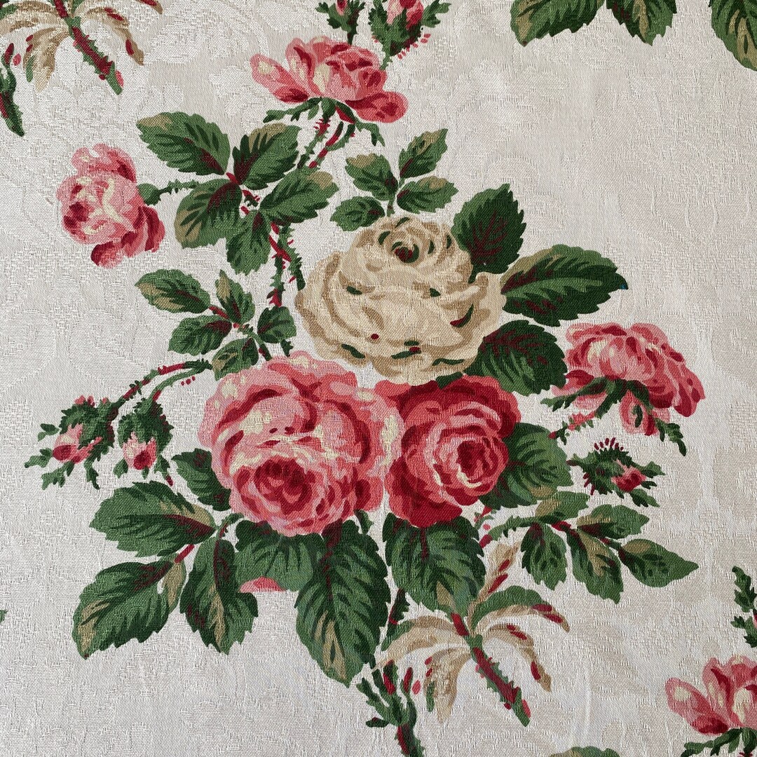 Vintage 1980s Waverly Fabrics summer Rose Damask Fabric From the