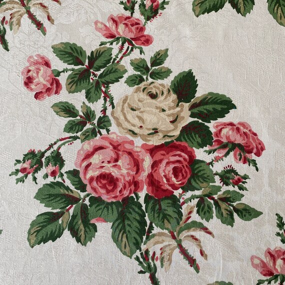 Vintage 1980s Waverly Fabrics summer Rose Damask Etsy