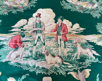Vintage 1930s Hunting Dogs Fabric, Vintage 1930s Pheasant Fabric, Vintage Hunt fabric, horse fabric, Vintage Regency Fabric