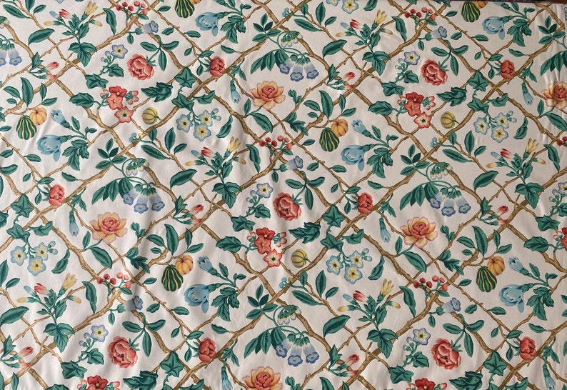 Cottage Core Fabric, Vintage 1990 "Isabela Trellis" Chintz by E. C. Carter, Vintage 1990s Trellis and Gourd Fabric, Vintage Trellis Chintz Fabric, Granny Chic Fabric