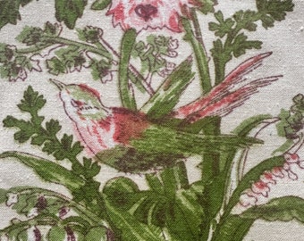 Vintage 1967 Greeff "Cotswold" Fabric from the Greenbrook Collection, Vintage Greeff Floral Fabric, Vintage Flower and Bird Fabric