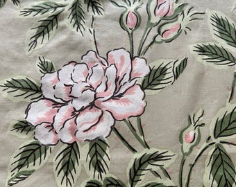 Vintage 1960s Floral Chinoiserie Chintz Fabric BTY, Vintage Rose and Chrysanthemum Chintz Fabric, Vintage Chintz Fabric