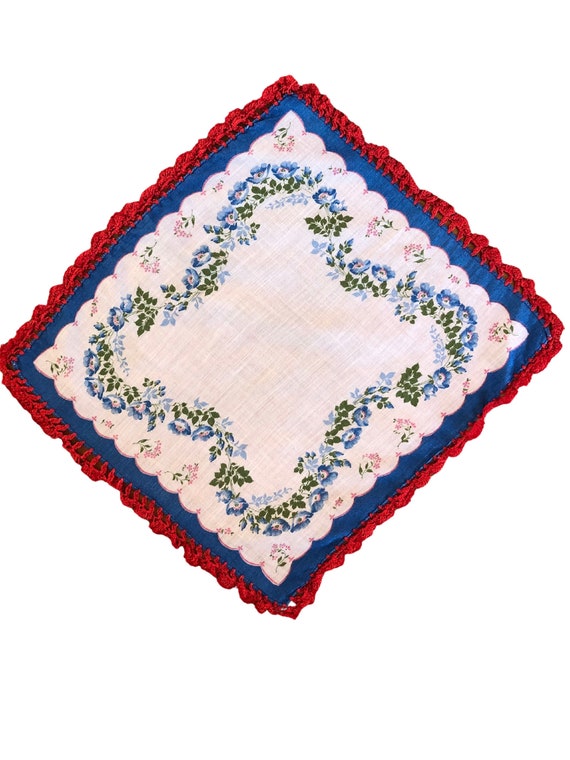 Vintage 1950s Crochet Border Handkerchief, 1950s C