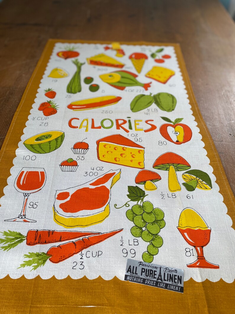 Vintage Calories Tea Towel, Vintage 1970s Tea Towel, Food Tea Towel, Tea Towel image 7