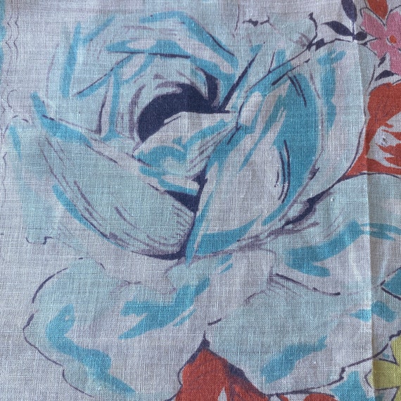 Vintage 1950s Sky Blue Rose Handkerchief, Vintage… - image 2