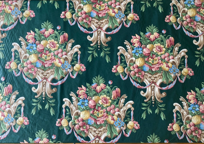 Vintage 1990s Di Lewis English Garden Collection 2 Emerald Green Chintz Fabric, Vintage 1990s Green Floral Chintz, Grandmillennial fabric image 2