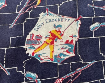 Vintage 1930s Davy Crockett Indigo Fabric BTY, Vintage Davy Crockett Fabric, Vintage Boy Fabric, Vintage History Fabric