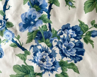 Vintage 1993 Brunschwig and Fils "Candace" Blue Chintz Fabric Scrap, Brunschwig and Fils Floral Chintz Fabric Scrap, Floral Chintz Fabric