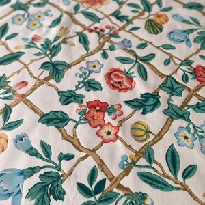 Chintz "Isabela Trellis" vintage de 1990 de E. C. Carter, tela de calabaza y enrejado vintage de los años 90, tela de chintz con enrejado vintage