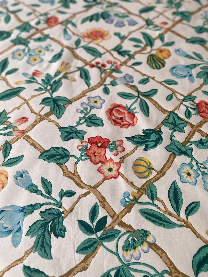 Cottage Core Fabric, Vintage 1990 "Isabela Trellis" Chintz by E. C. Carter, Vintage 1990s Trellis and Gourd Fabric, Vintage Trellis Chintz Fabric, Granny Chic Fabric