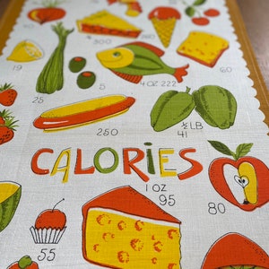 Vintage Calories Tea Towel, Vintage 1970s Tea Towel, Food Tea Towel, Tea Towel image 4