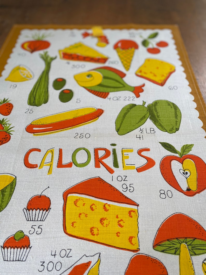 Vintage Calories Tea Towel, Vintage 1970s Tea Towel, Food Tea Towel, Tea Towel image 4