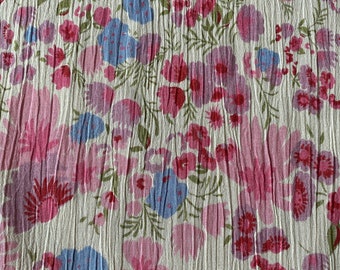 Vintage 1970s Pink Floral Cotton Crepe Fabric, 1970s Floral Gauze Fabric, Vintage Floral Fabric