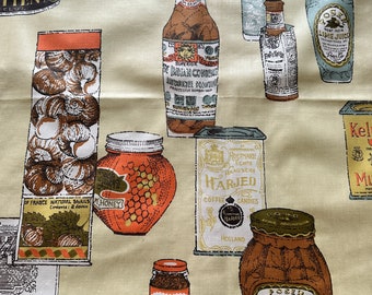 Vintage 1960s Food and Condiments Chintz Fabric, Vintage Food Fabric, Vintage Fabric Chef's Gift