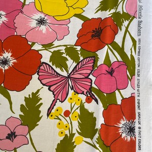 Vintage 1970s Waverly Glosheen Papillion Flower Power Fabric Scrap, Vintage Floral and Butterfly Fabric Scrap image 4