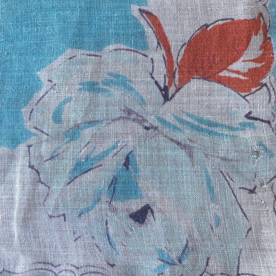 Vintage 1950s Sky Blue Rose Handkerchief, Vintage… - image 4